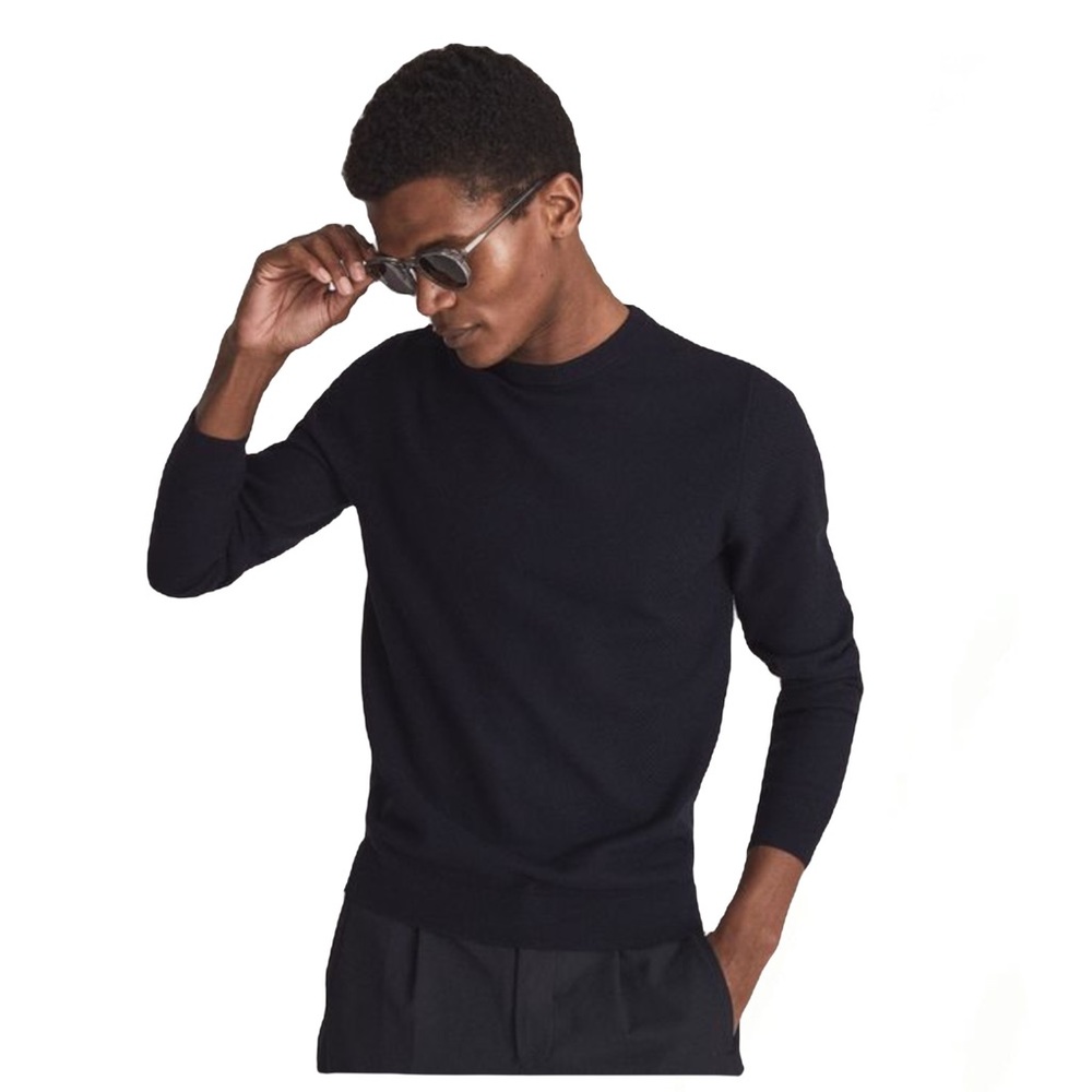 REISS Dark Navy Cotton Crew Neck Sweater. Size L